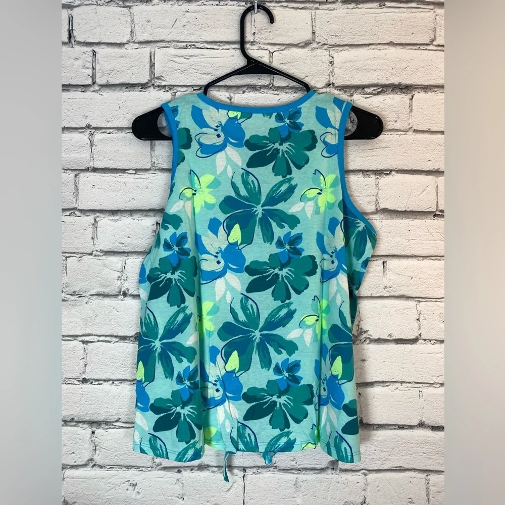 Justice Girls Size XLP (16P/18P) Blue Floral Front Tie Knot Tank Top ~ NWT
